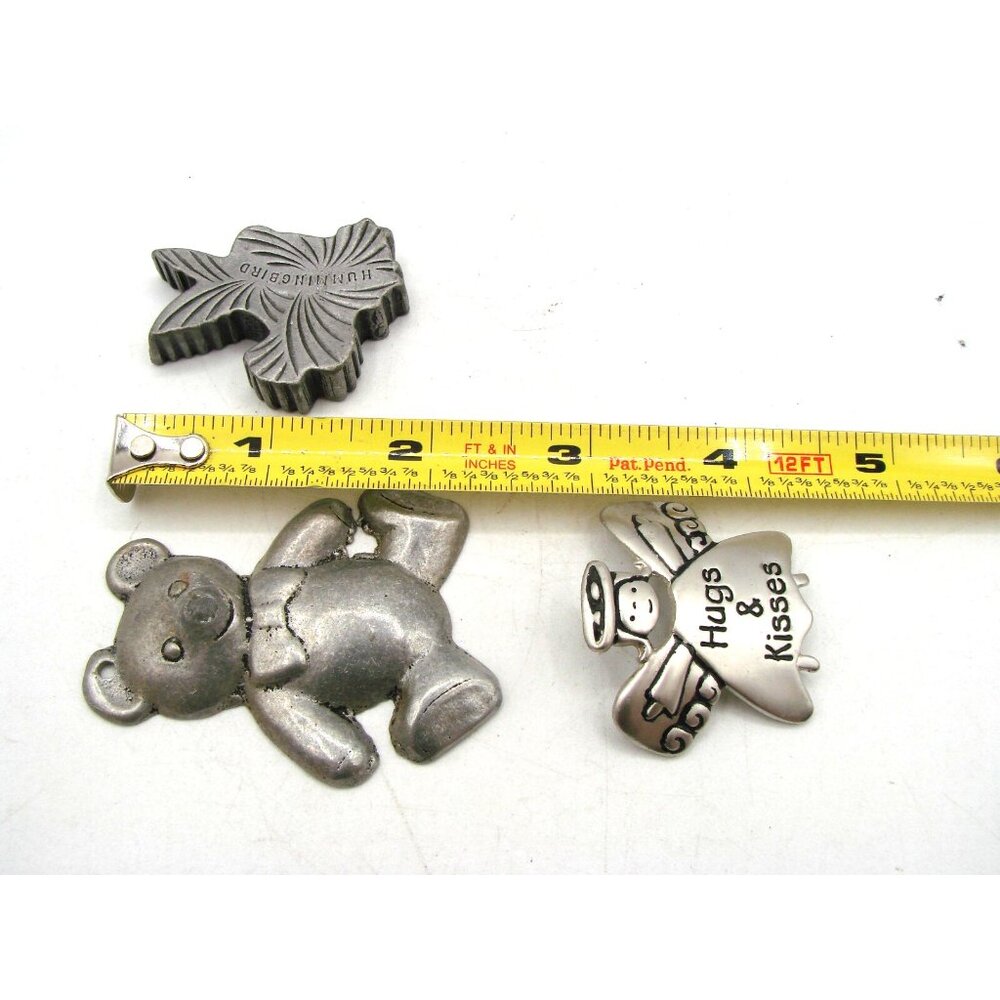 3 Vintage Metal Silver Pewter Jewelry Pieces Bear Angel Hummingbird Crafts Melt - Picture 9 of 10